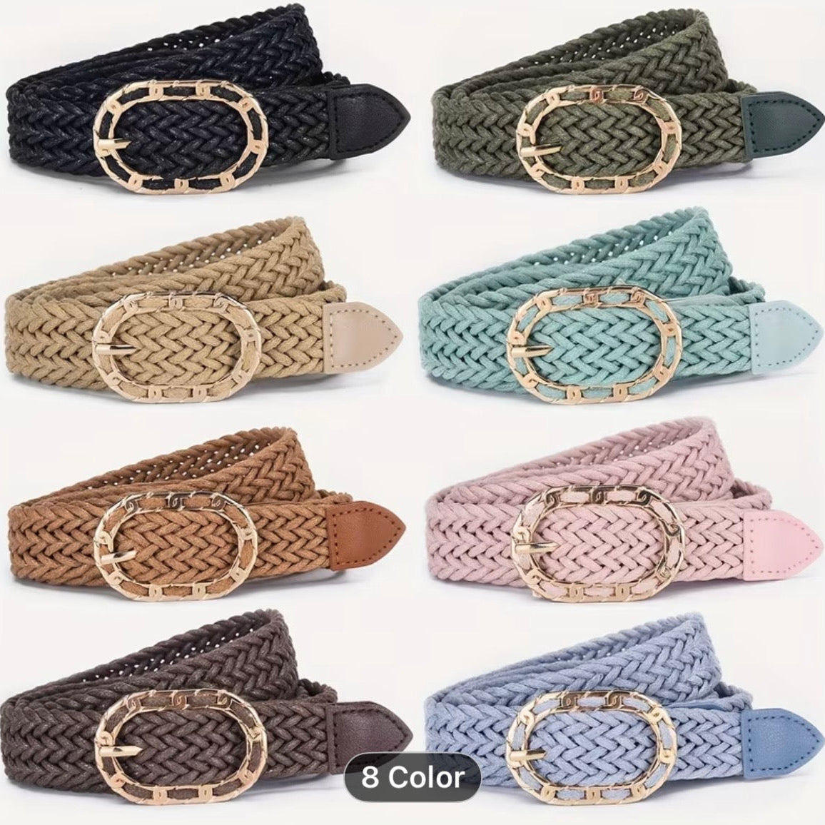 Woven Belt with Gold Buckle in 8 Colours